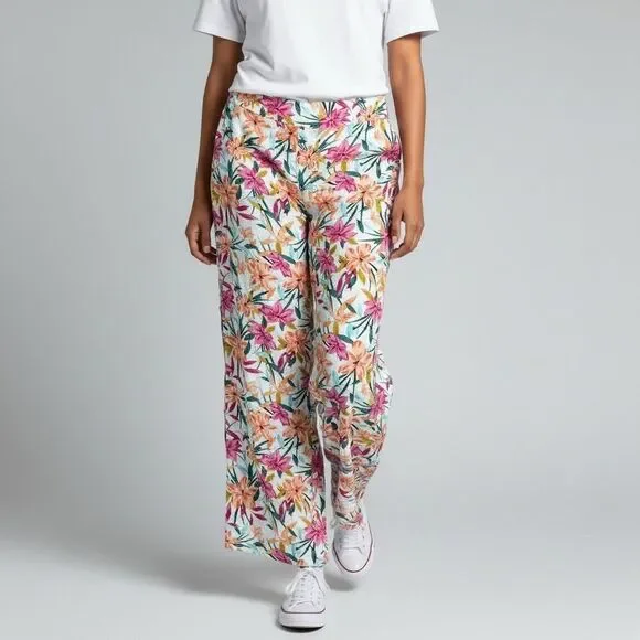 Jessica Simpson Tropical Floral Linen Flowy Wide Leg Pants - Picture 3 of 16